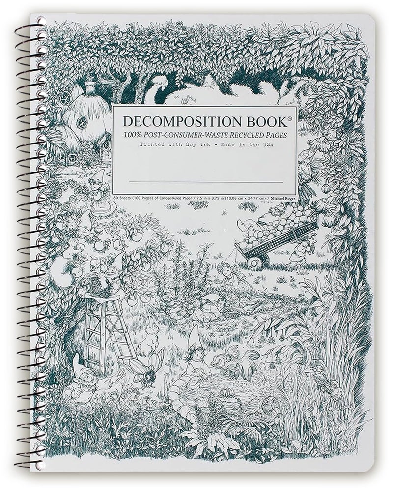 Decomposition Gardening Gnomes College Ruled Spiral Notebook - 9.75 x 7.5 Journal with 160 Lined Pages - 100% Recycled Paper - Cute Notebooks for School Supplies, Home & Office - Made in USA - Image 1